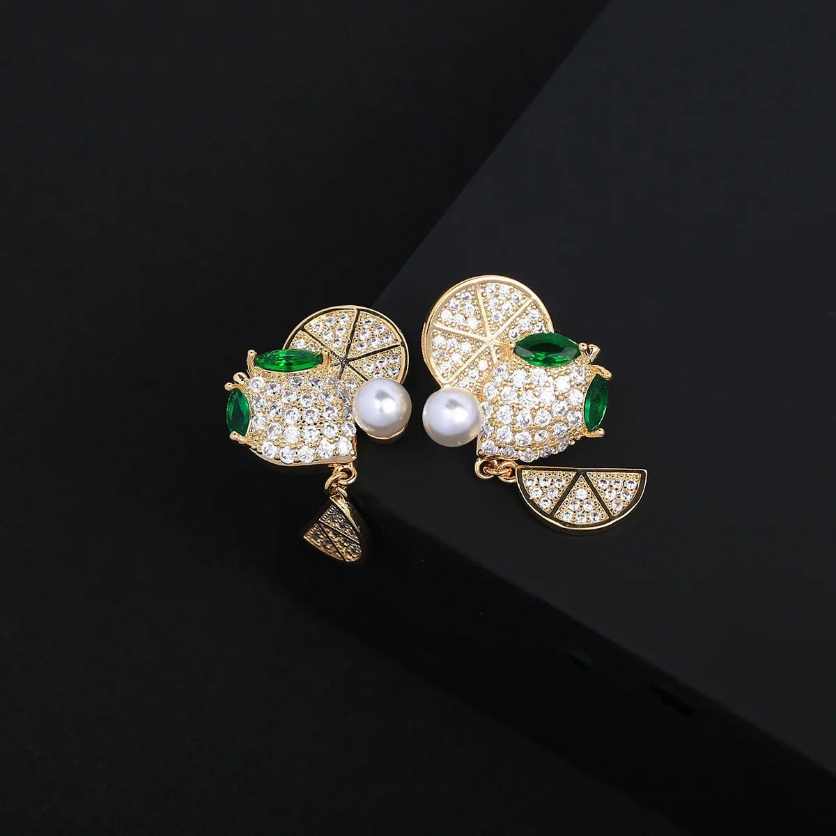 Lemon Slice Zircon Pearl Earrings For Women or Girls  Chrismas' Gift