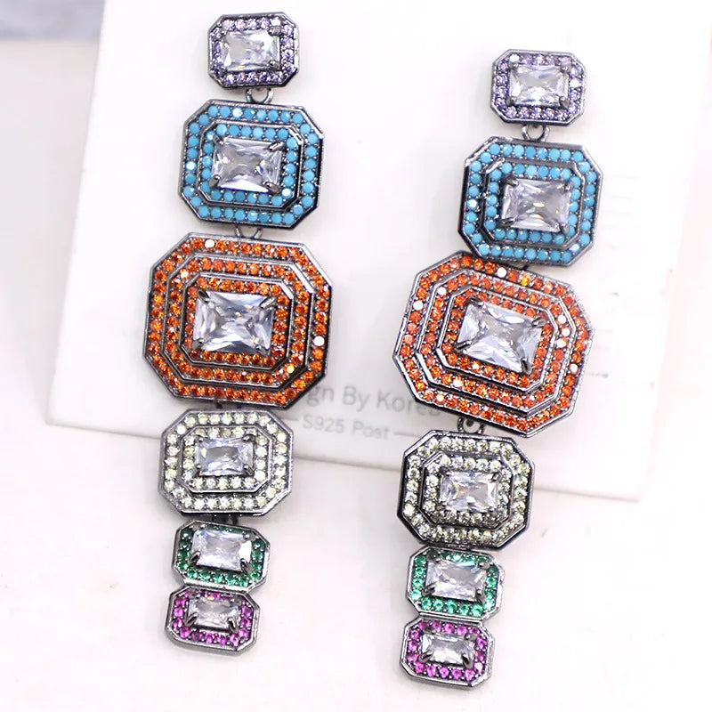 Bilincolor Micro Inlaid Colored Zircon Earrings For Women