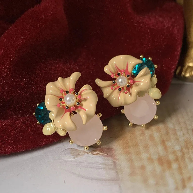 Bilincolor  Enamel 3D Flower Earrings for Women