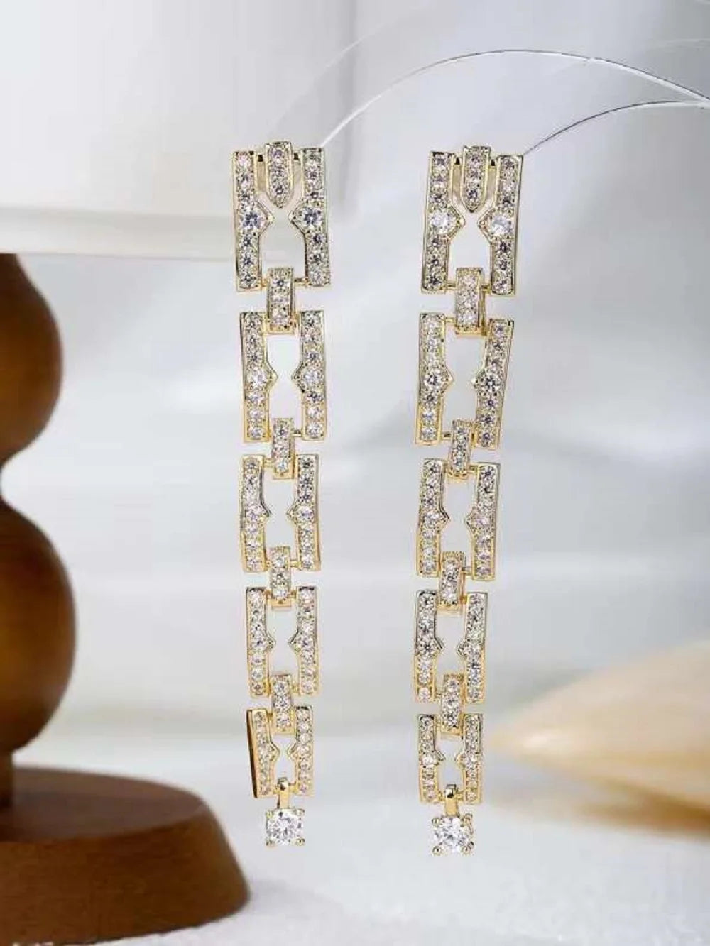 Bilincolor Designer's Light Luxury Micro Inlaid Chain Earrings  for Women