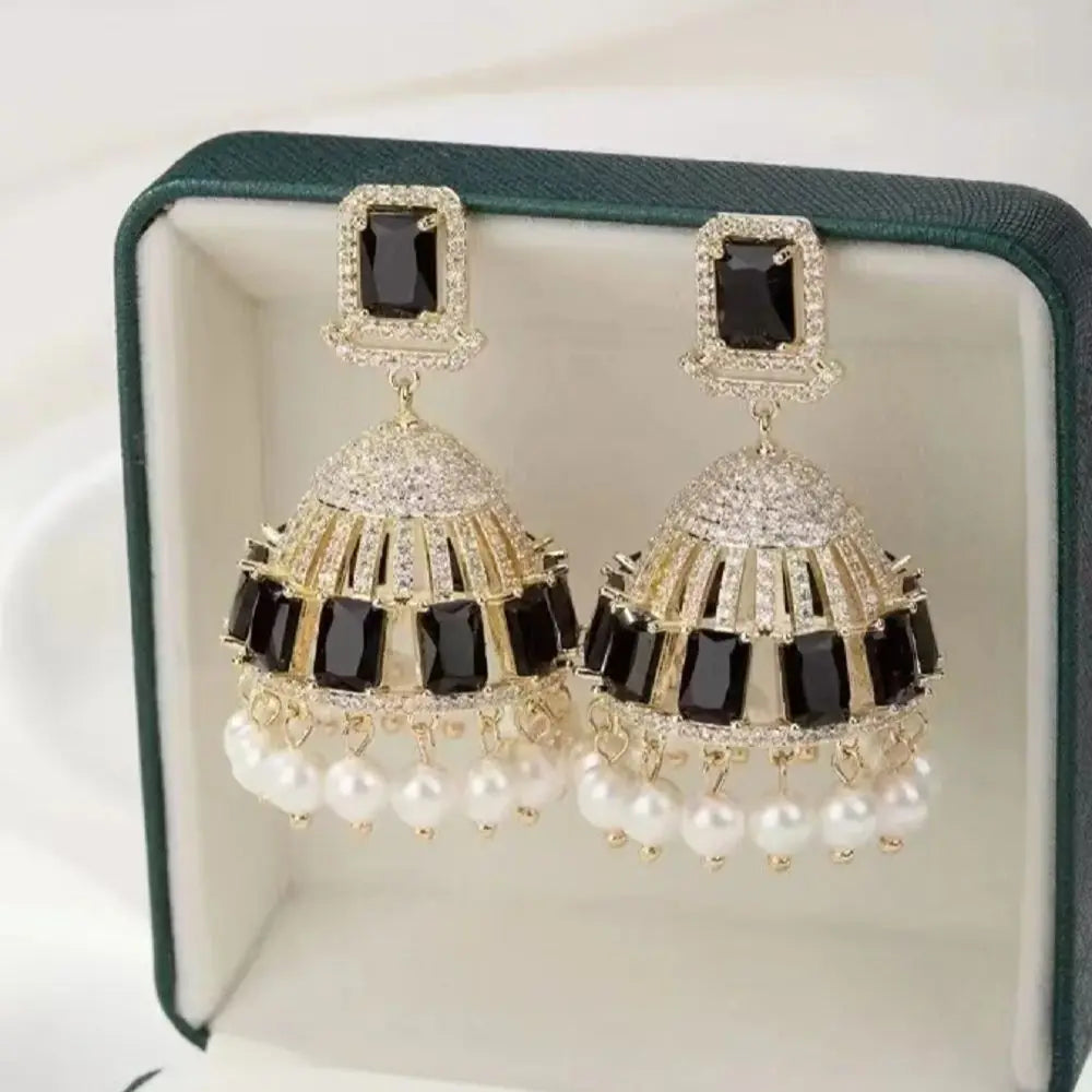 Bilincolor Light Luxury Heavy Industry Pearl Tassel Wind Chime Earrings for Women