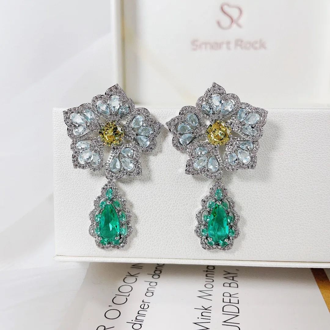 Bilincolor Fashion Micro Inlaid Zircon Three-dimensional Colorful Flower Earrings for Women  or Girls’Gift