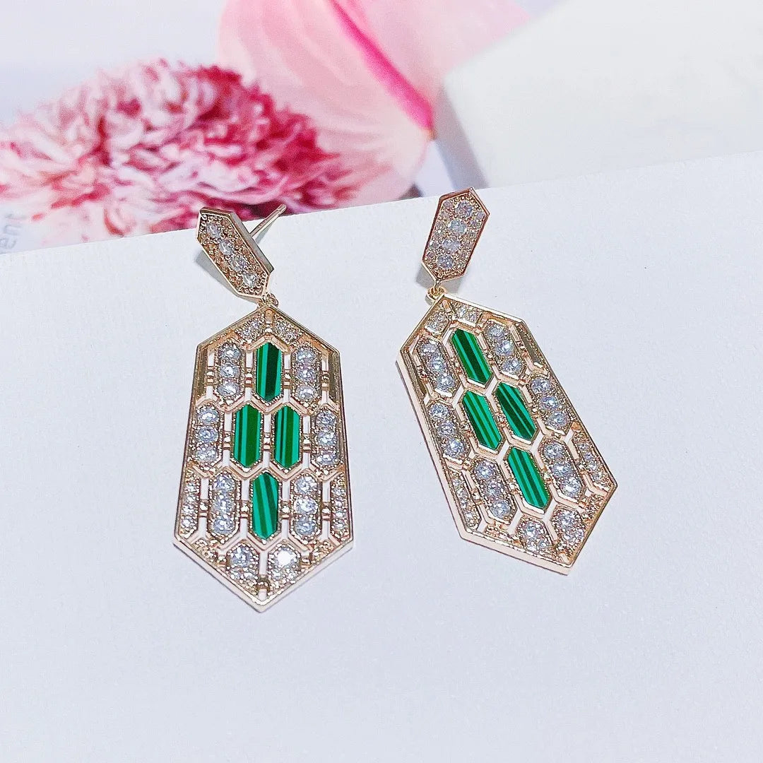 Bilincolor Geometric Shield Shaped Micro Inlaid Zircon Earrings for Women