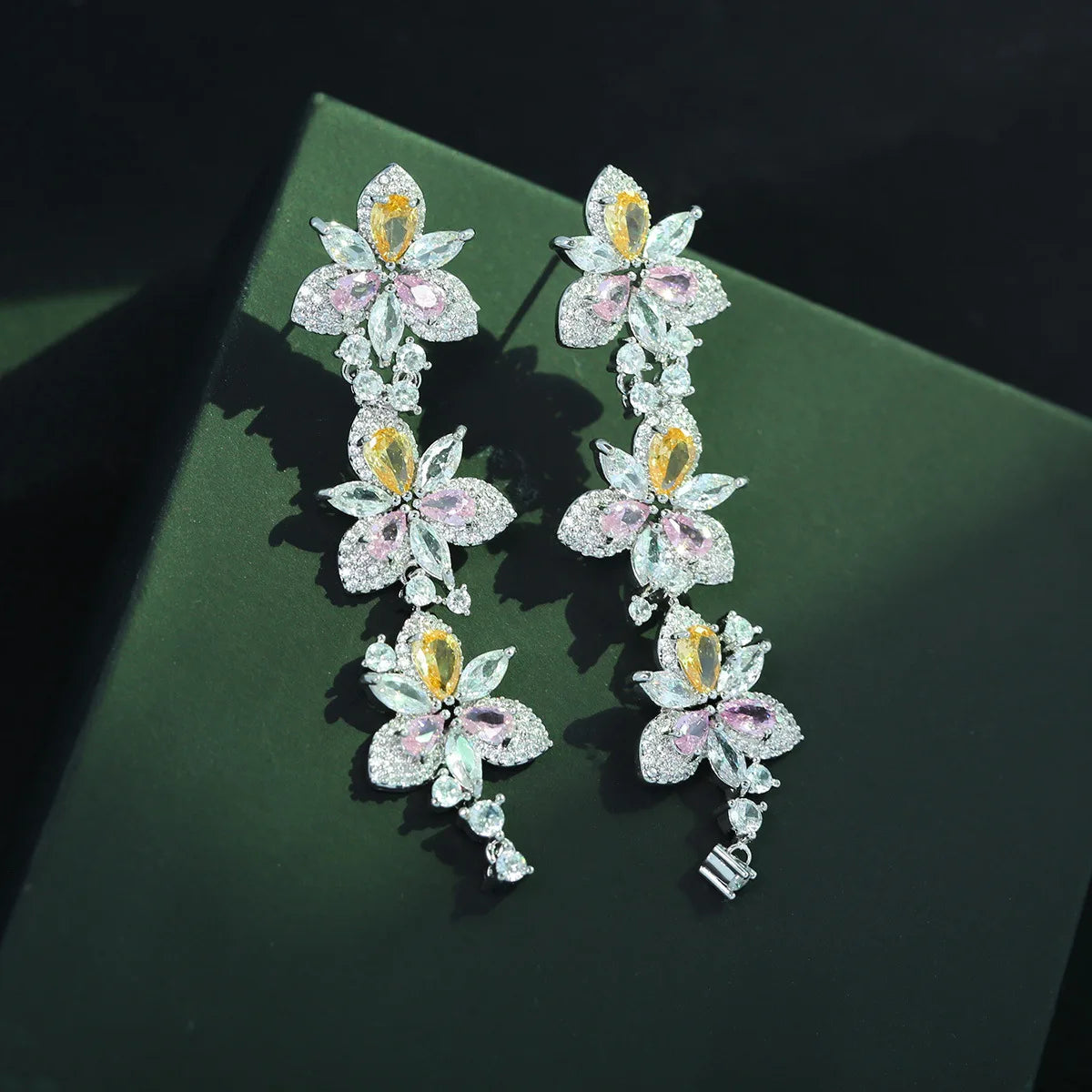 Bilincolor Summer Fresh Flowers Zircon Light Luxury Personalized Earrings for Women