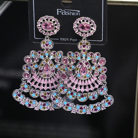 Bilincolor Micro Set Zircon Indian Style Water Drop Earrings for Women