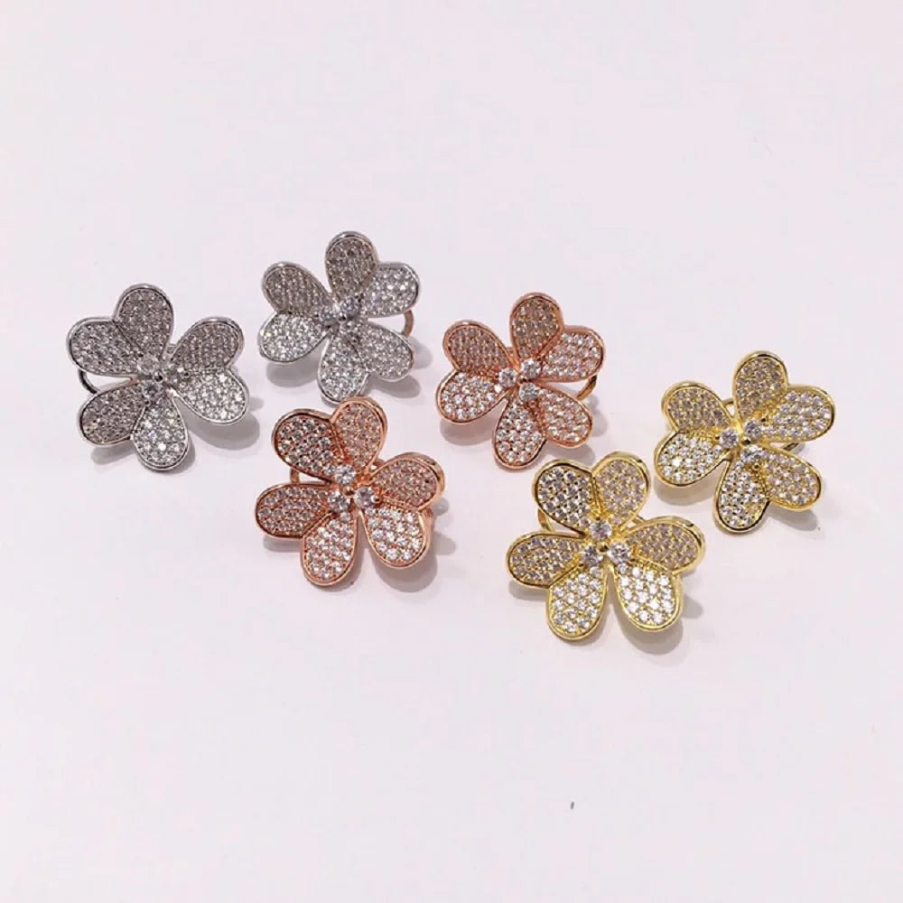 Bilincolor Silver Colour Tiny Cubic Zirconia Luxury Flower Stud Earring with Lock On The Back Female