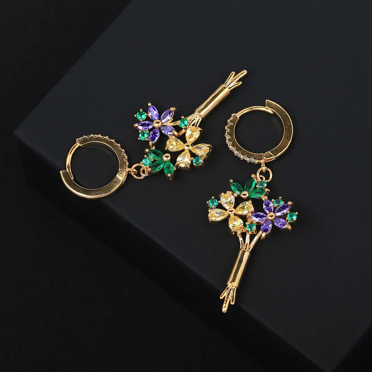 Luxury Zircon Delicate Yellow Blue Flower Earrings For Women or Girls  Chrismas' Gift