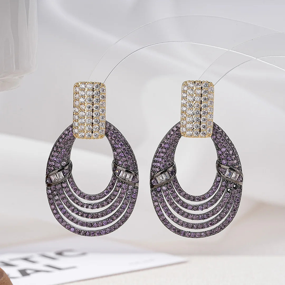 Bilincolor Fashionable Line Elliptical Light Luxury Zircon Earrings for Women