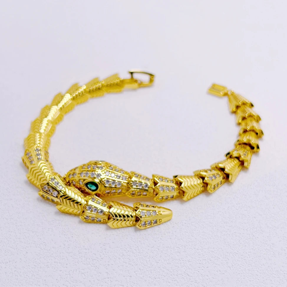 Women's Hand Bracelets Stainless Steel Gold Color Snake Bangle with Zirconia Luxury High Quality Jewelry Accessories Gifts