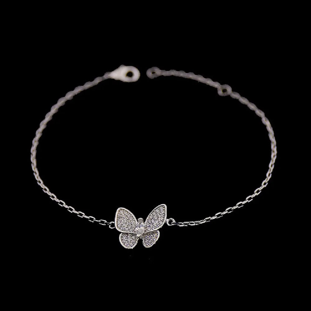 Billincolor  Tiny Full Filled Cubic Zirconia Butterfly Charming Chain Bracelet for Women