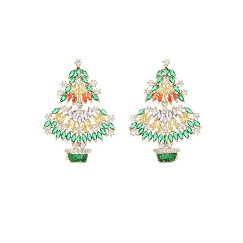 Bilincolor Luxury Colorful Zircon Inlaid Christmas Tree Earrings  for  Christmas Gift