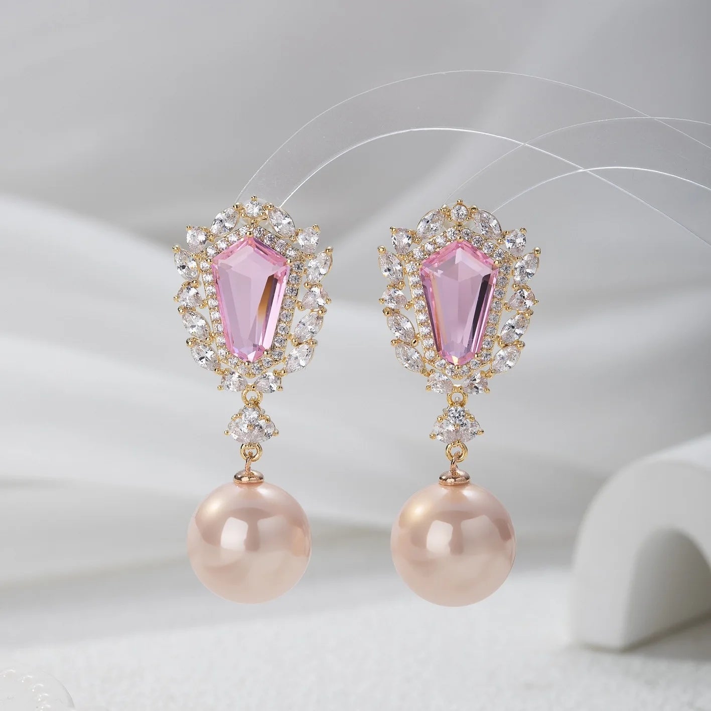 Bilincolor Hexagonal Colored Zircon Pearl Earrings for Women