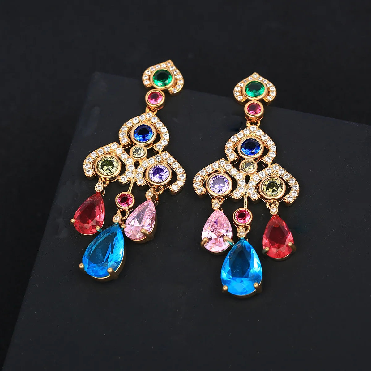 Zircon Umbrella Colorful Water Drop Fringe Earrings For Women or Girls  Chrismas' Gift