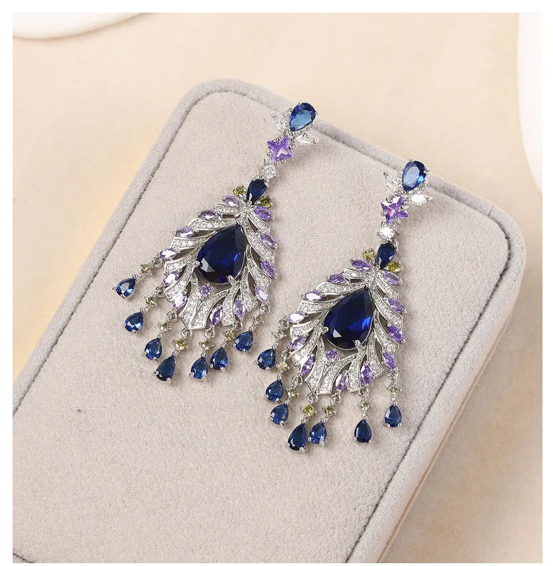 Bilincolor  Blue Tassel Droplet Shaped Earrings for Women