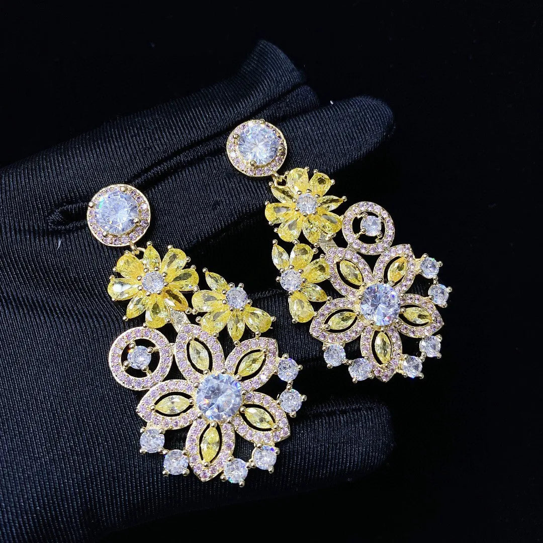 Bilincolor  Attractive Colorful Zircon Flower Earrings For Gift or  Party