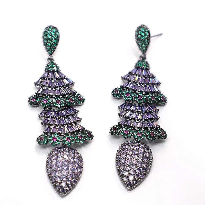 Bilincolor Fan Shaped Micro Inlaid Zircon Water Drop  Earrings for Women