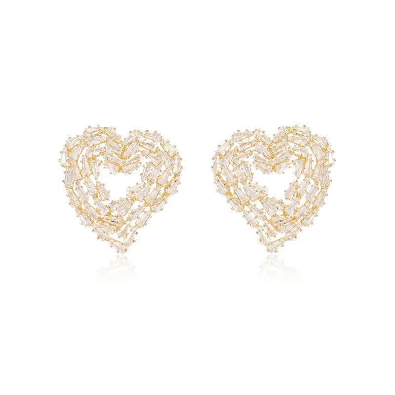 Bilincolor Korean Ftyle Square Zircon Heart-shaped Earrings for Party or Wedding