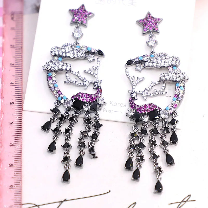 Bilincolor Micro Set Zircon Zika Deer Tassel Earrings For Women