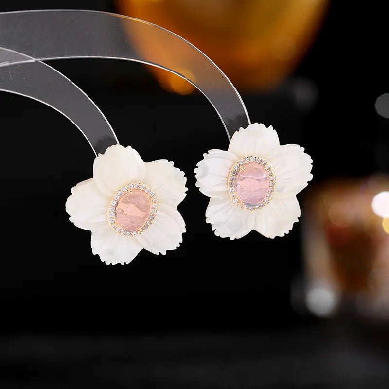 Korean Version Zircon Shell Sunflower Earrings for Party or Wedding