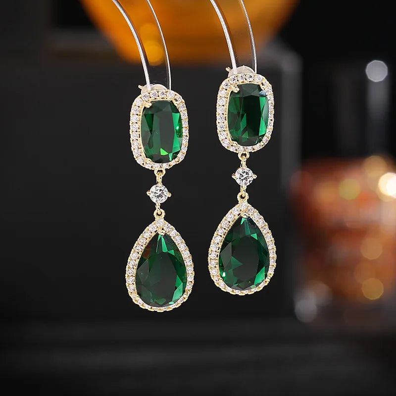 Bilincolor Light Luxury Bridal Dress Zircon Court Style  Water Drop   Earrings for Women