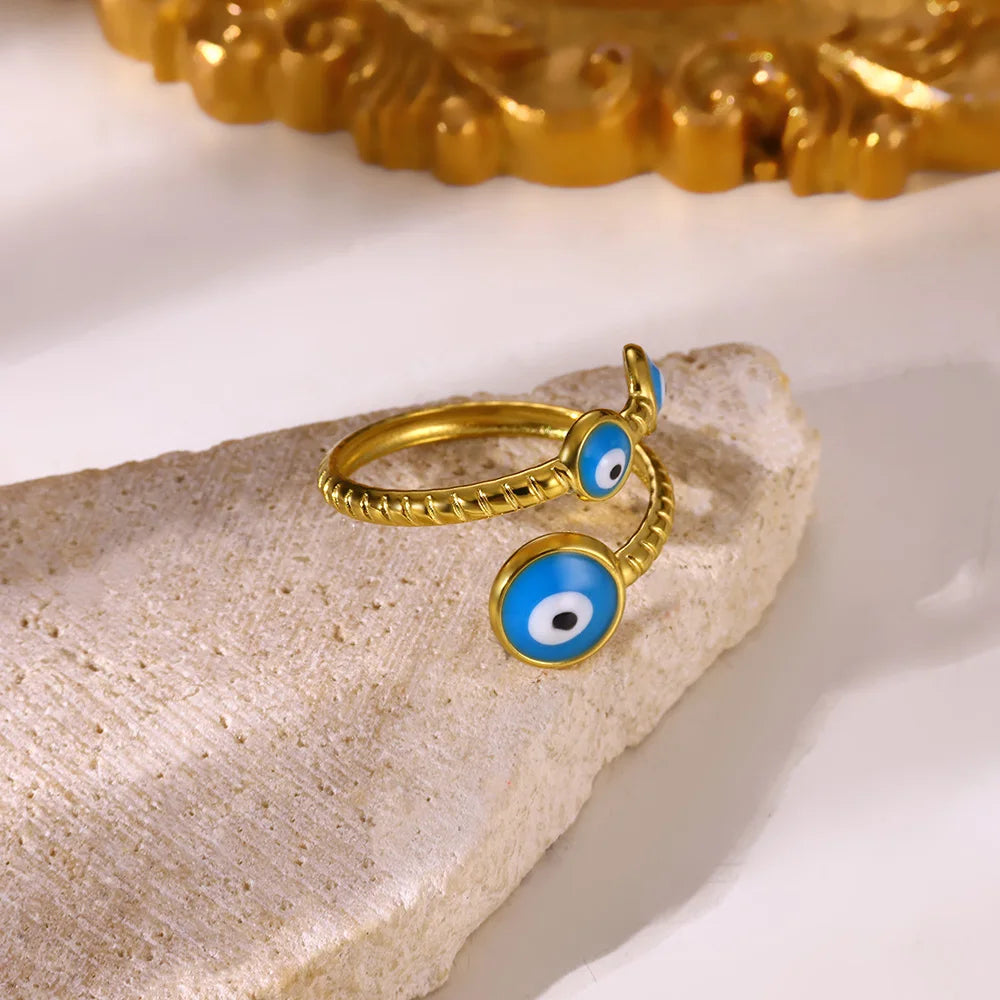 Turkish Style Evil Eye Rings for Women Gold Color Stainless Steel Ring Retro Lucky Femme Band Couple Aesthetic Jewelry anillos