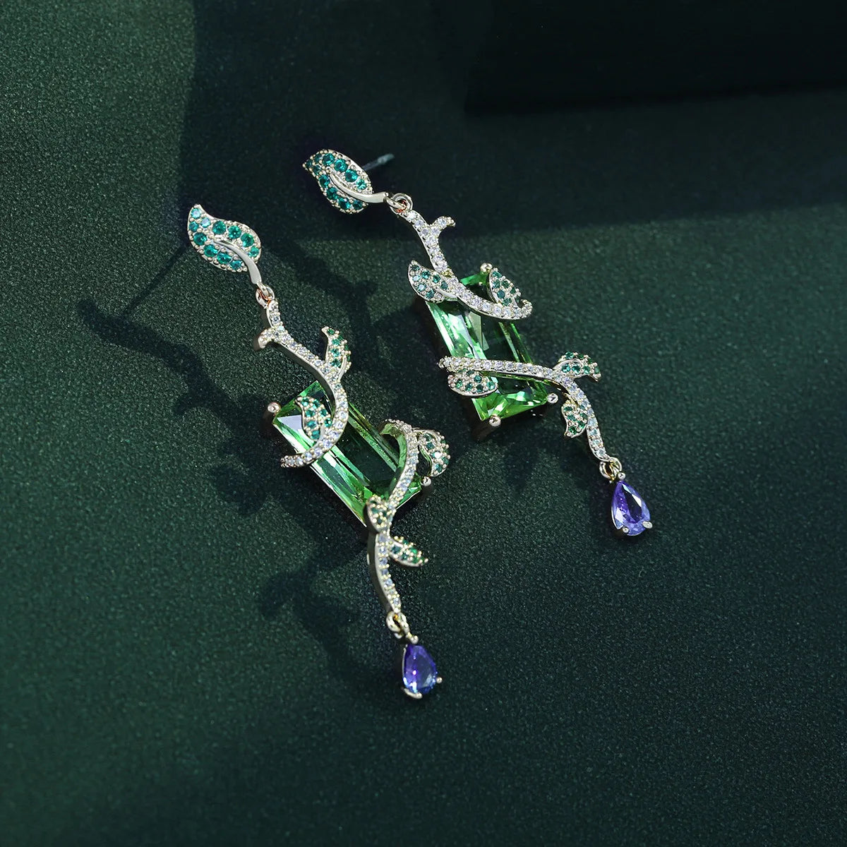 Bilincolor Fresh and Elegant Long Vine Wrapped Shape Micro Set Zircon Earrings for Women