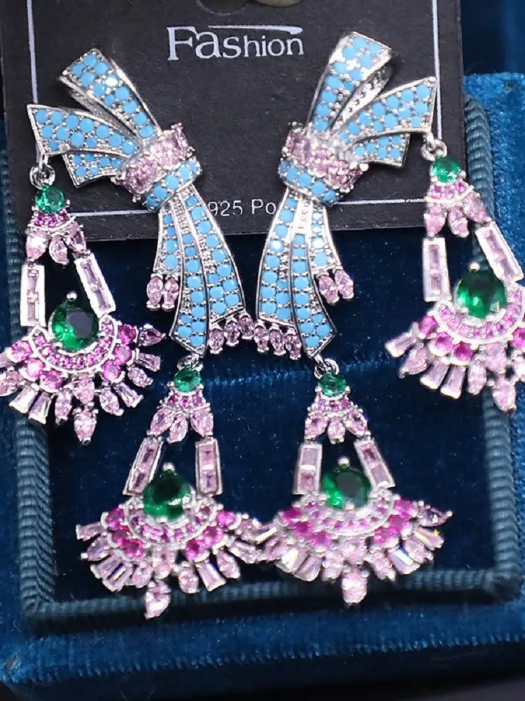 Bilincolor Micro Set Zircon Bow Earrings for Women