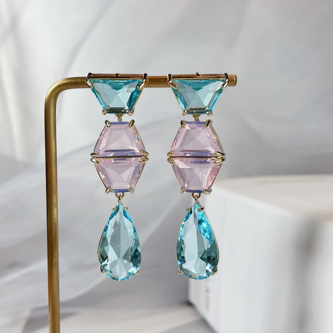 Bilincolor Geometric Colored Zircon Light Luxury Water Drop Shaped Earrings