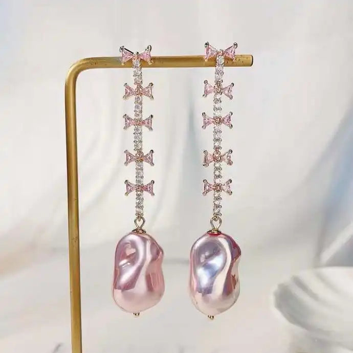 Bilincolor Romantic Love Colored Zircon Pearl Earrings for Women