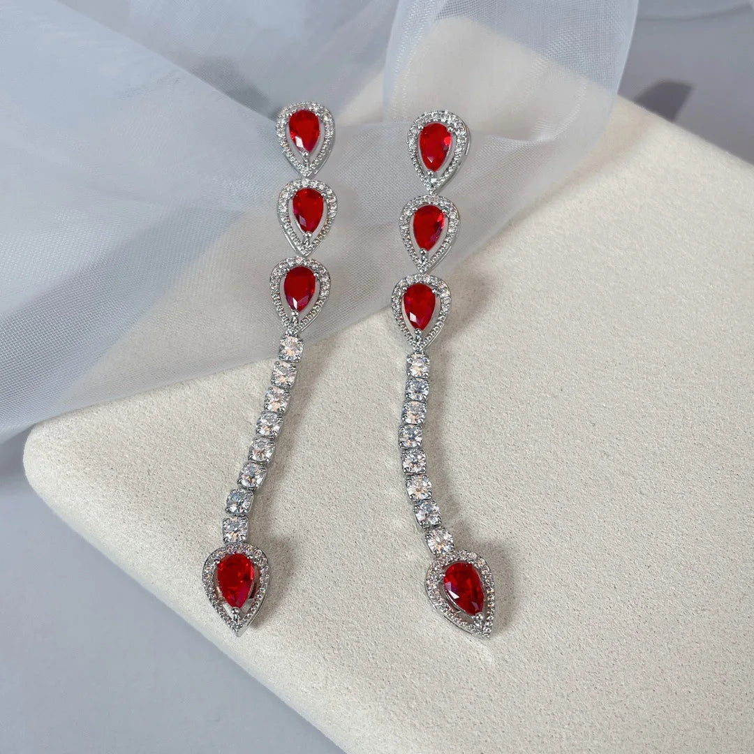 Bilincolor Colored Zircon Light Luxury Long Droplet Shaped Earrings