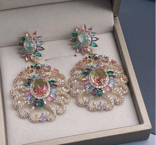 Bilincolor Heavy Industry Micro Inlaid Zircon Flower Earrings For Women