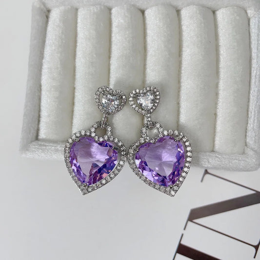 Bilincolor Light Luxury Zircon Romantic Heart Shaped Earrings for Women