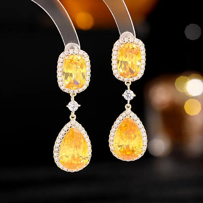 Bilincolor Light Luxury Bridal Dress Zircon Court Style  Water Drop   Earrings for Women