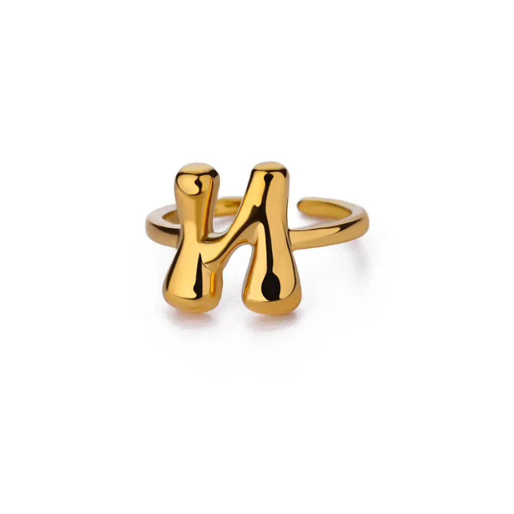 Chunky Initial Letter Rings for Women Gold Color Stainless Steel Ring Classic Alphabet Jewelry Finger Accessories anillos mujer