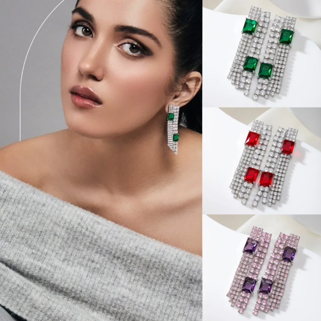 Bilincolor  Fashionable Square Colored Zircon Earrings for Women