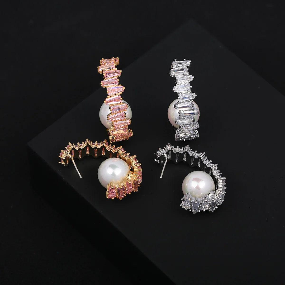 Bilincolor Luxury Zircon Pearl Earrings for Wedding or Party