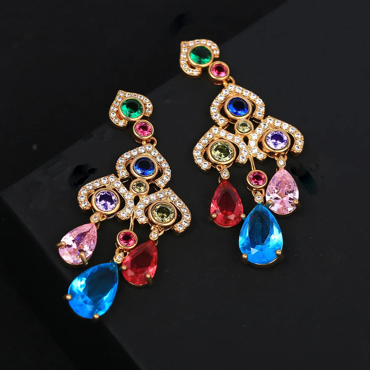 Zircon Umbrella Colorful Water Drop Fringe Earrings For Women or Girls  Chrismas' Gift