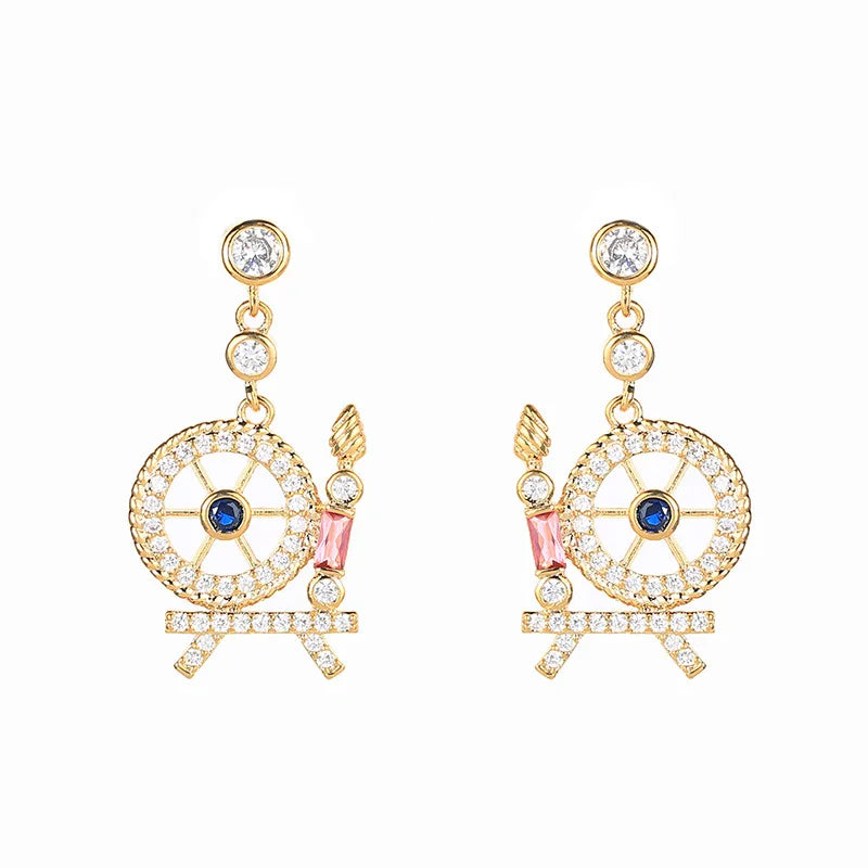 Zircon Women's Spinning Wheel Earrings  For Women or Girls  Chrismas' Gift