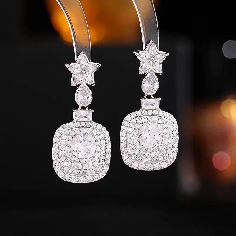 Bilincolor Light Luxury  Fashion Zircon Square Earrings  for Wedding or party