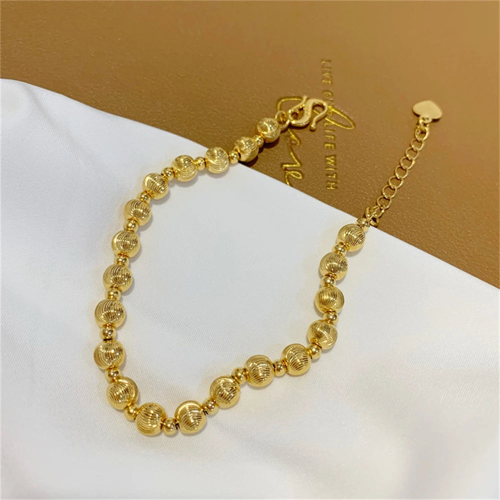 Gold Color Cat Eye Beaded Chain Bracelets for Women Elegant Jewelry Accessories Party Gifts Wholesale