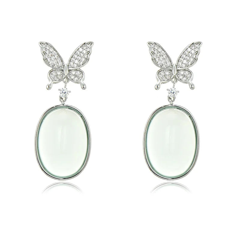 Bilincolor Light Luxury Zircon Butterfly Jade Like Earrings for Wedding or Party