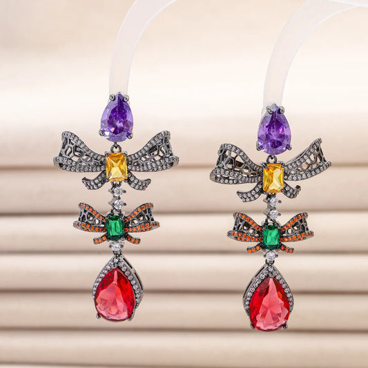 Bilincolor Light Luxury Zircon Bow Earrings for  Women