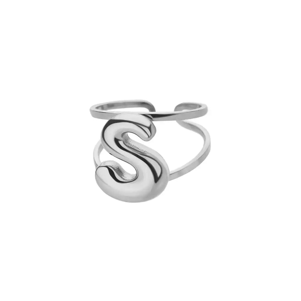 Initials Rings for Women Gold Color Stainless Steel Ring 2024 Trend Opening Couple Band Alphabet Letter Jewelry anillos mujer