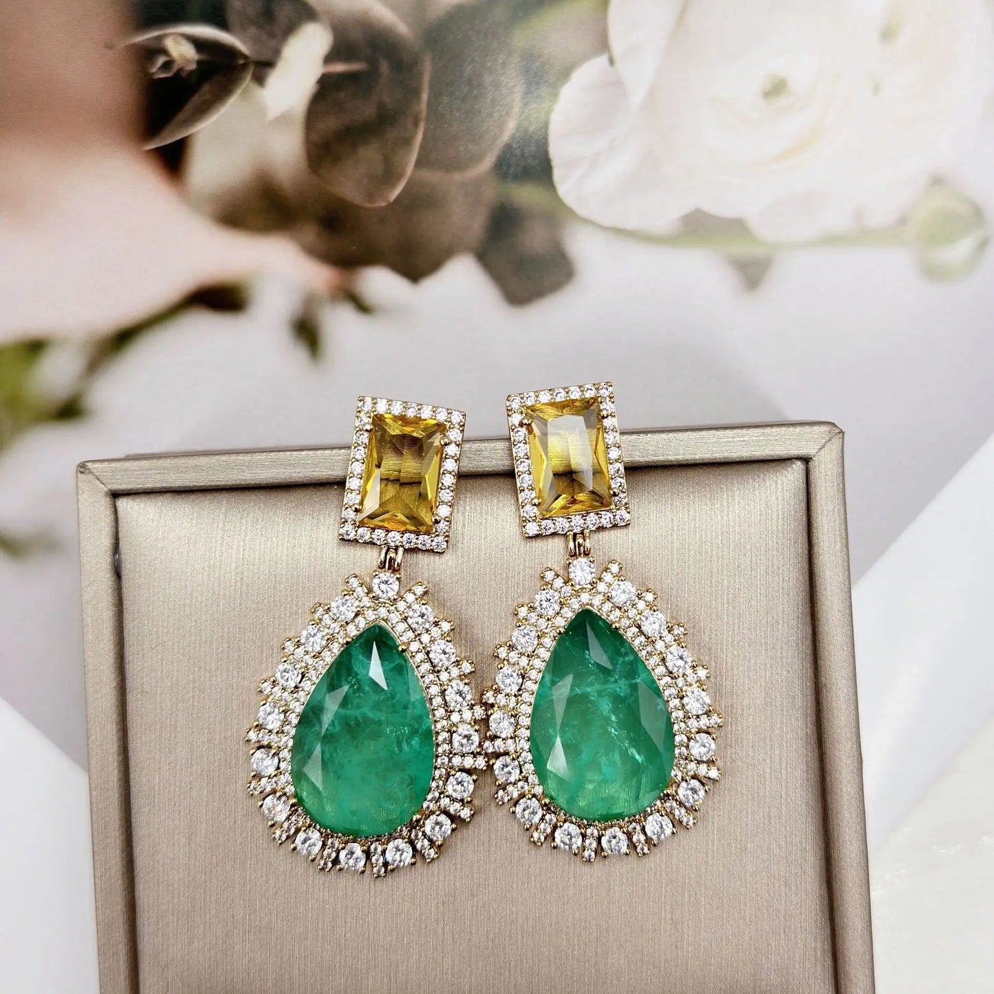 Bilincolor Geometric Water Droplet Shaped Colored Zircon Earrings For Women