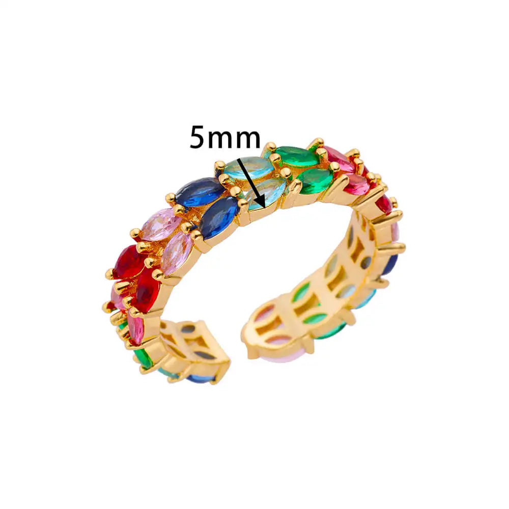 Ears of Wheat Rings for Women Colored Zircon Adjustable Stainless Steel Ring 2024 Trend New in Wedding Jewelry anillos mujer