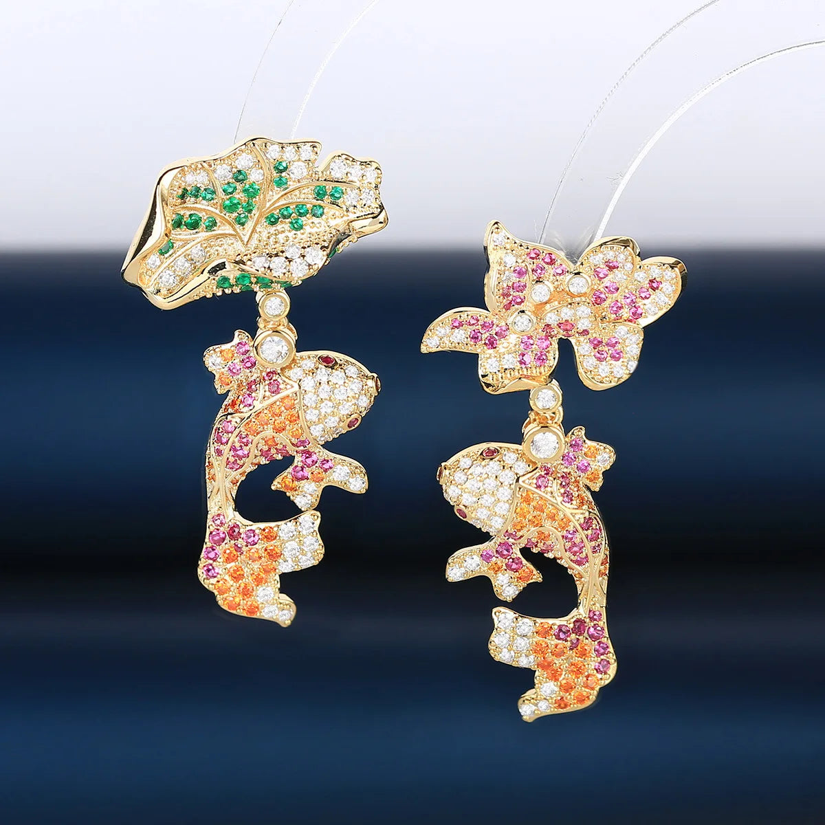 2022 Flower Koi Fish Light Luxury Fashion Versatile Earrings   for Wedding or Party