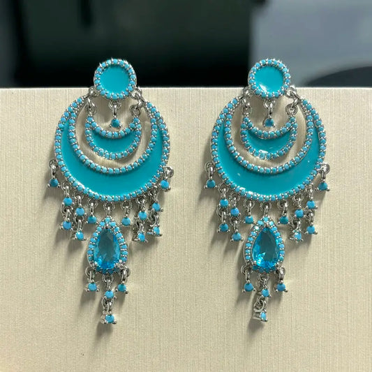 Bilincolor Sea Blue Moon Tassel Earrings For Women