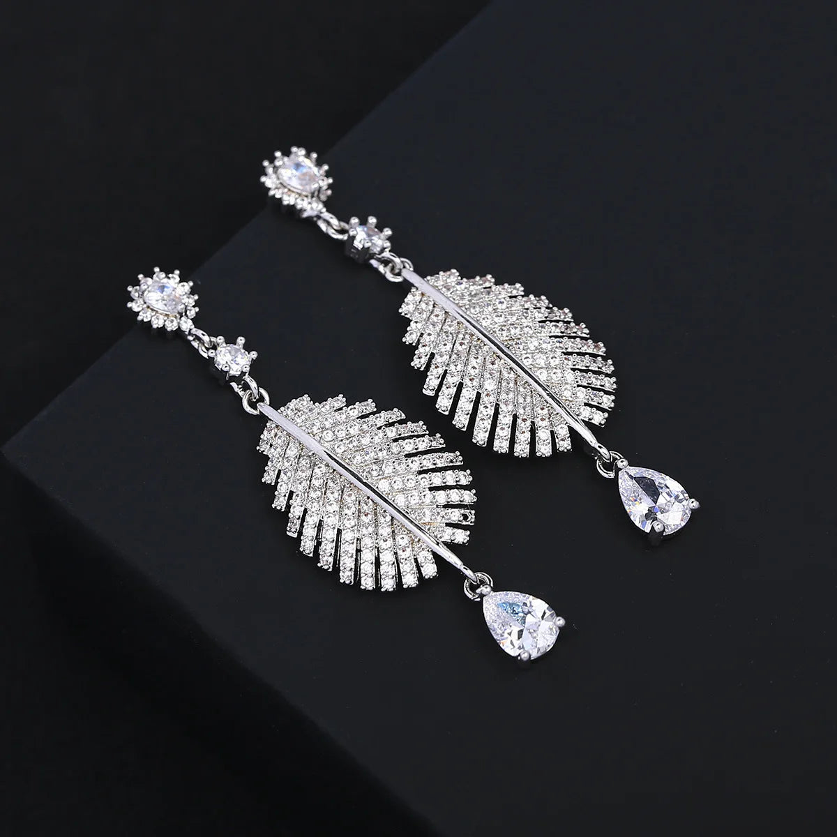 Bilincolor Silvery  Leaf  Zircon Tassel Earrings  for Women