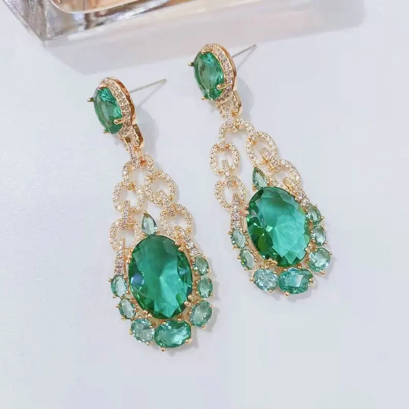 Bilincolor Green Cubic Zirconia Luxury Earring for Women