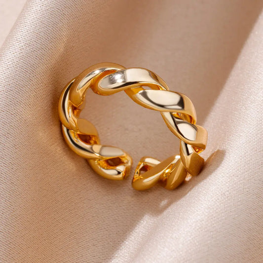 Twisted Rings for Women Adjustable Gold Color Stainless Steel Ring Vintage Couple Aesthetic Couple Jewelry Gifts anillos mujer